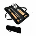 4-Piece Set Stainless Steel Barbecue Tool Set Outdoors BBQ Beech Wood Handle Fork Shovel Clamp Brush Combined Grill