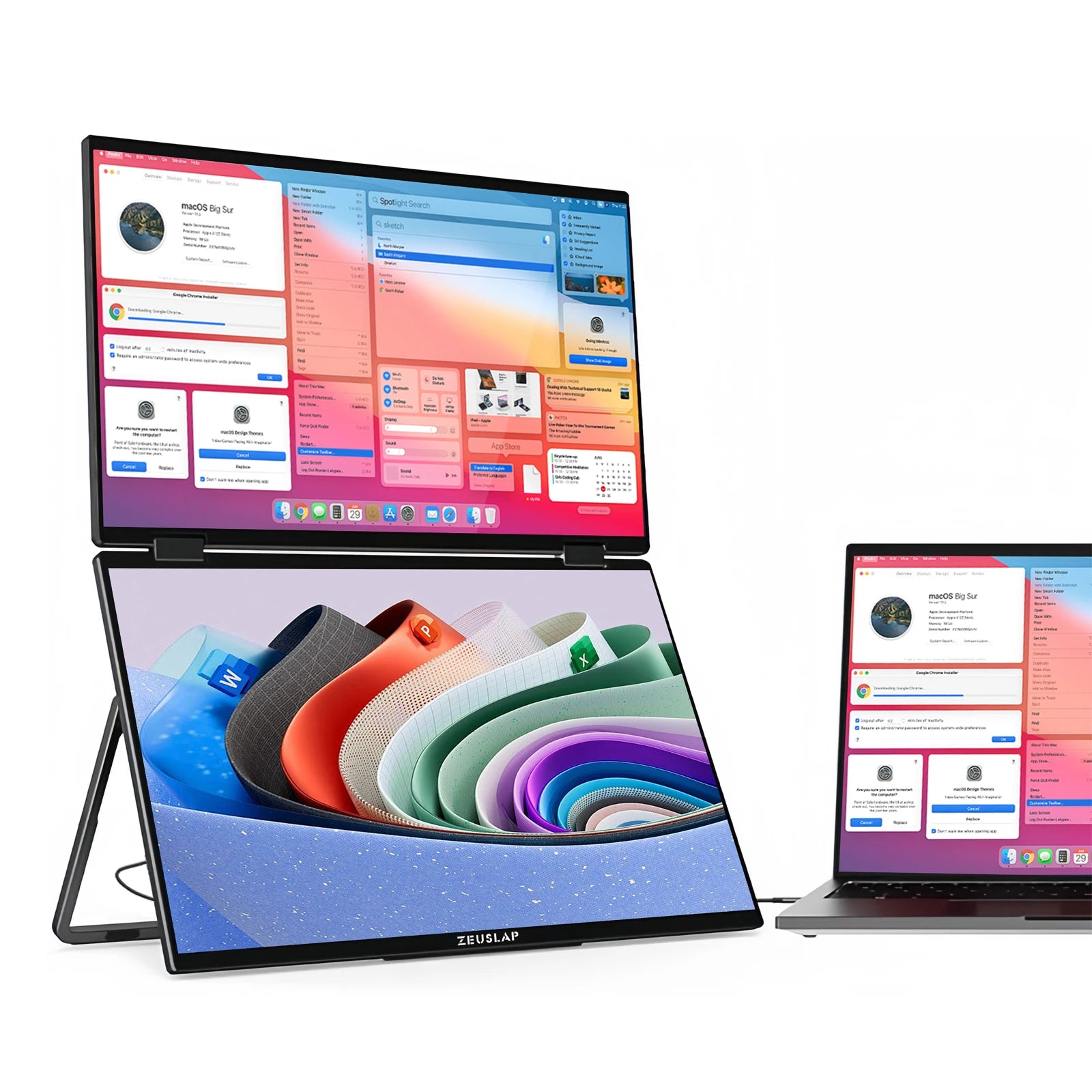 ZEUSLAP 15.6" Stacked Foldable Dual Monitor FHD 100% sRGB Laptop Screen Extender Portable Monitor for Windows Mac OS
