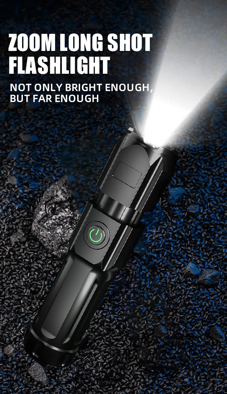 Portable LED Flashlight Strong Light Focusing Flashlight 18650 USB Rechargeable Outdoor Home Strong Light Searchlight Waterproof