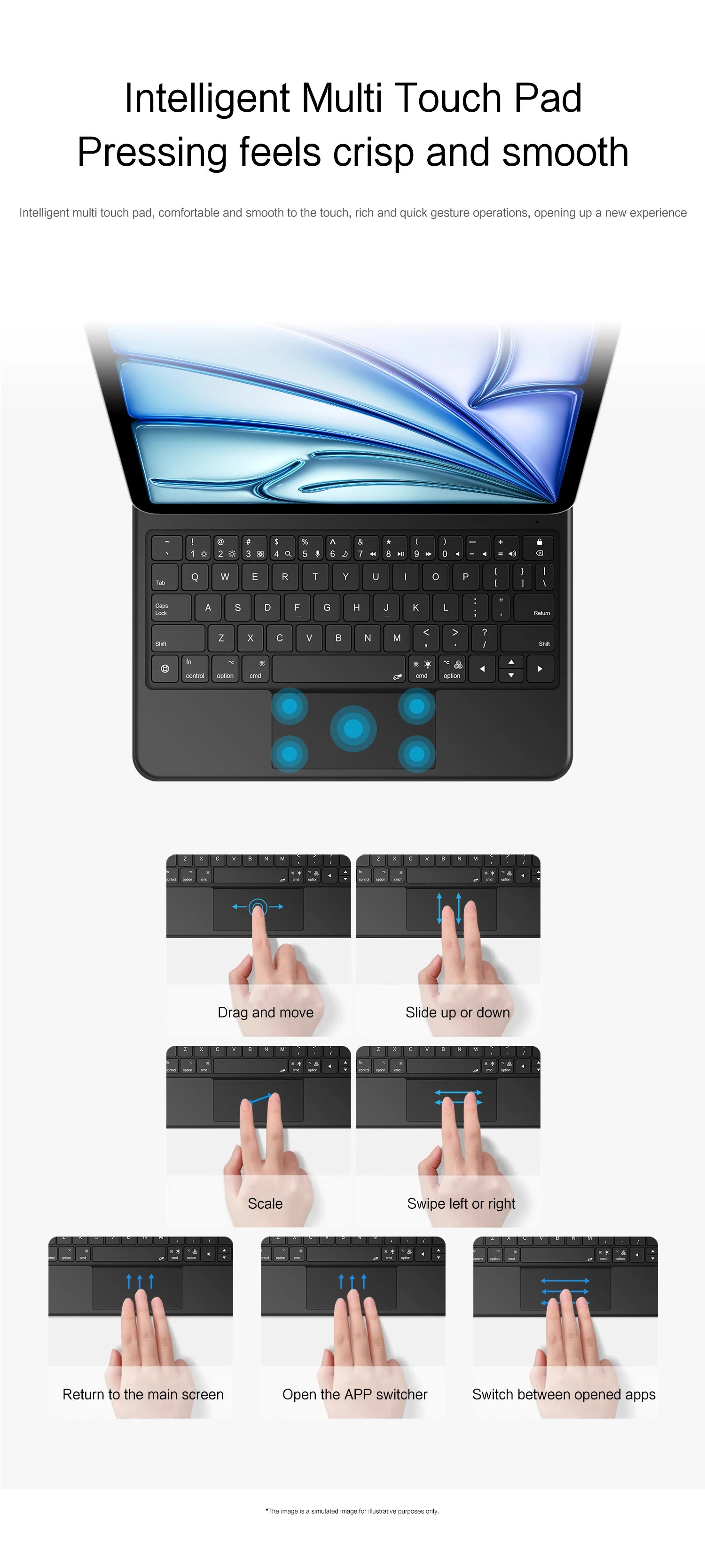 AJIUYU Smart Pogo Pin Magic Keyboard For iPad Air 11 inch M3 M2 Pro 13 M4 12.9 6th 5th 4th 10.9 7th Smart Case Direct Connection