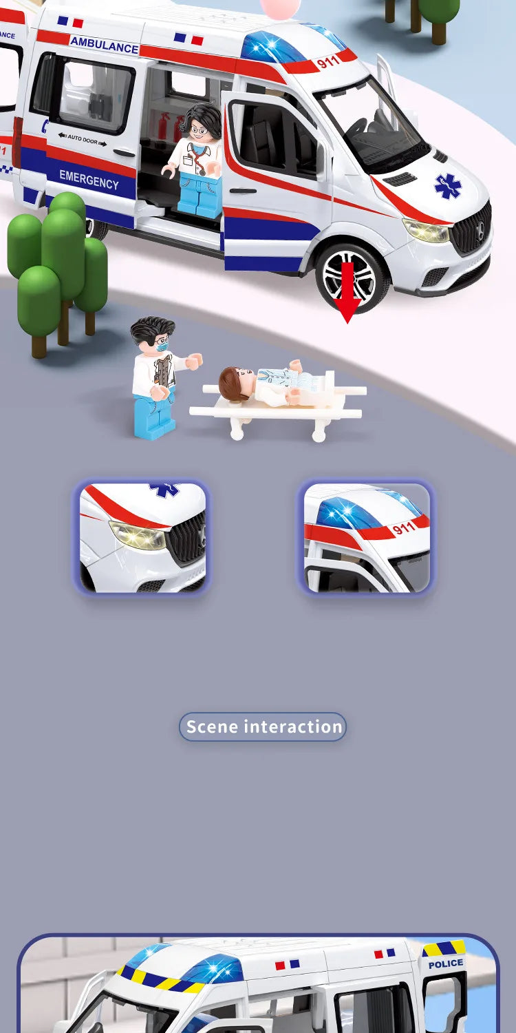 1:24 Ambulance Car Toys Alloy Car Model Diecast Metal Police Ambulance Sound Light Simulation Collectible Model Car Kids Gifts