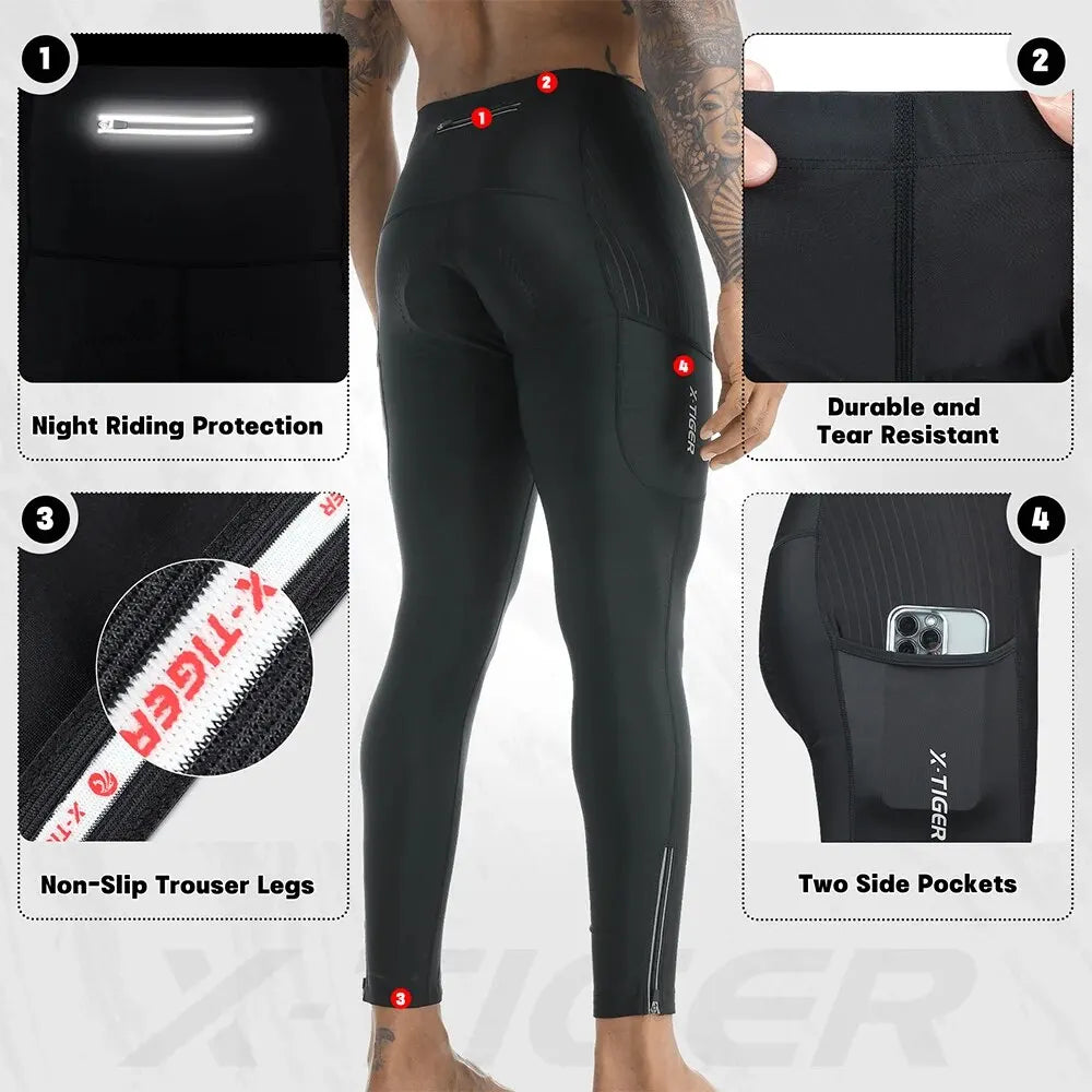 X-TIGER Winter Bike Pants 5D Gel Padded Cycling Tights Leggings Men's Outdoor Riding Mountain Road Bicycle Long Trousers