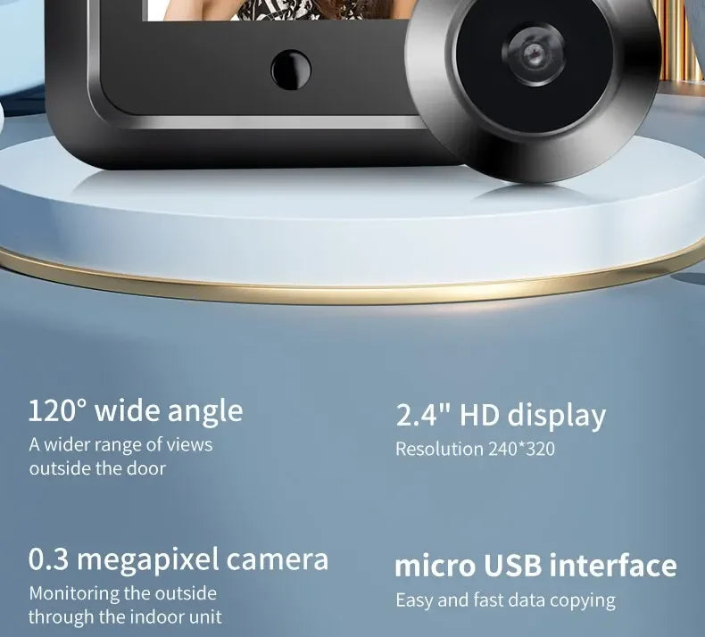 Video Doortell HD 2.4 Inch Peephole 120° Smart Digital Door Viewer Camera Security Monitor 240x320 Visual Doorbell Home