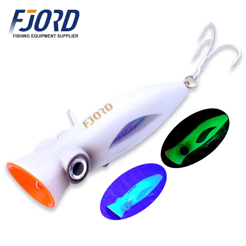 FJORD 80mm 14g Popper Glow Fishing Lure Swimbait Floating Hard Baits Pike Bass Sea Saltwater Surface Walker Fishing Supplies