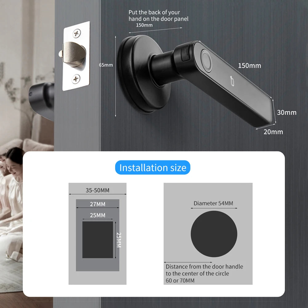 Tuya SmartLife APP BLE Smart Fingerprint Lock Password RFID IC Card Lock Handle Dead Bolt Home Wooden Metal Door Handle Latch