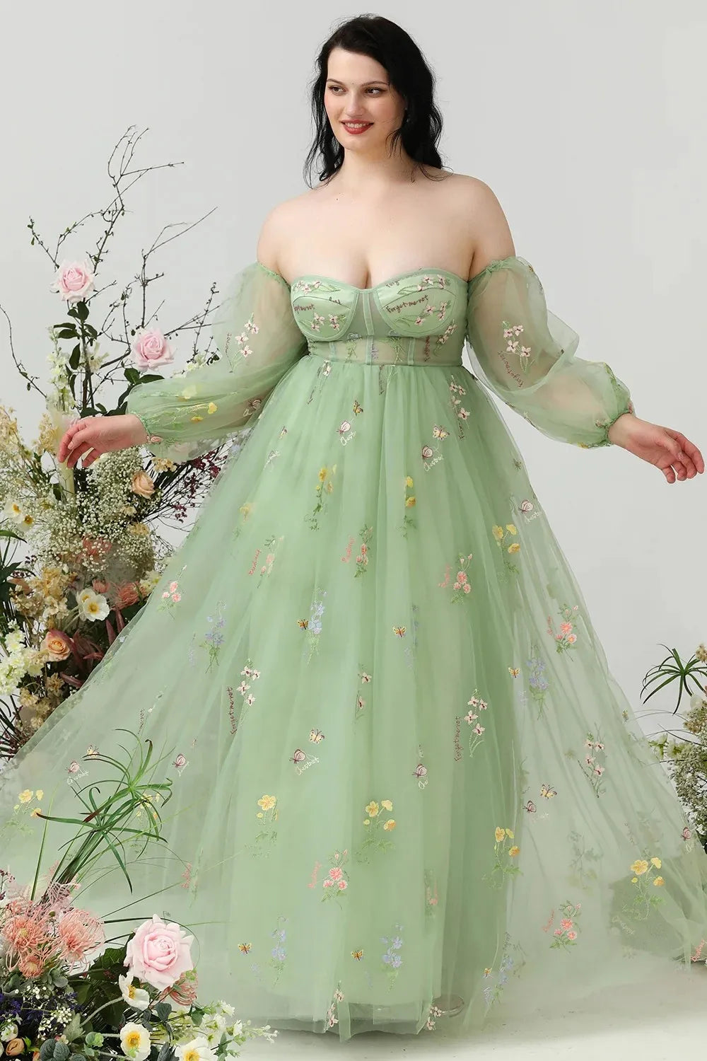 BABYONLINE Prom Dresses Jungle Fairy Ball Party Puffy Sleeve Lace Embroidery Tulle Formal Evening Gown Elegant Tea Lengt Robe