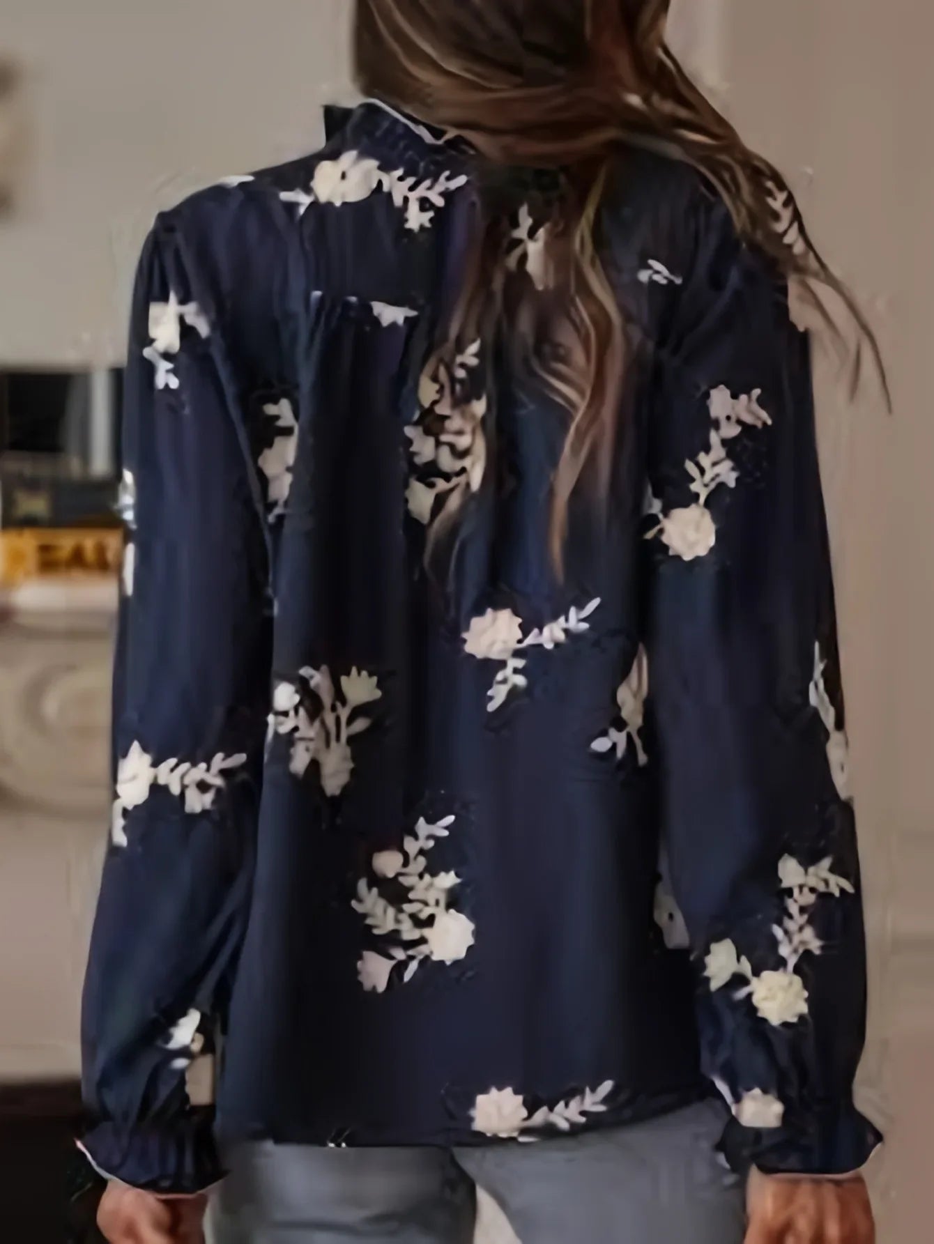Women's Clothing 2025 Spring Autumn Fashion Casual Long-sleeved Printed Blouse with A Collar and Puff Sleeves Office Lady Shirt