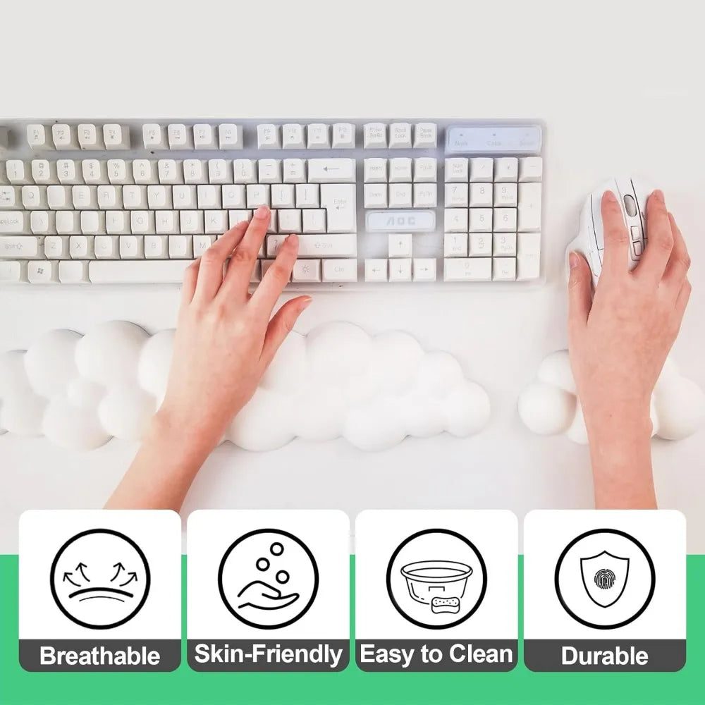 Ergonomic Cloud Mouse & Keyboard Wrist Rest - Non-Slip Memory Foam for Gaming/Office, Soft PU & Easy Clean