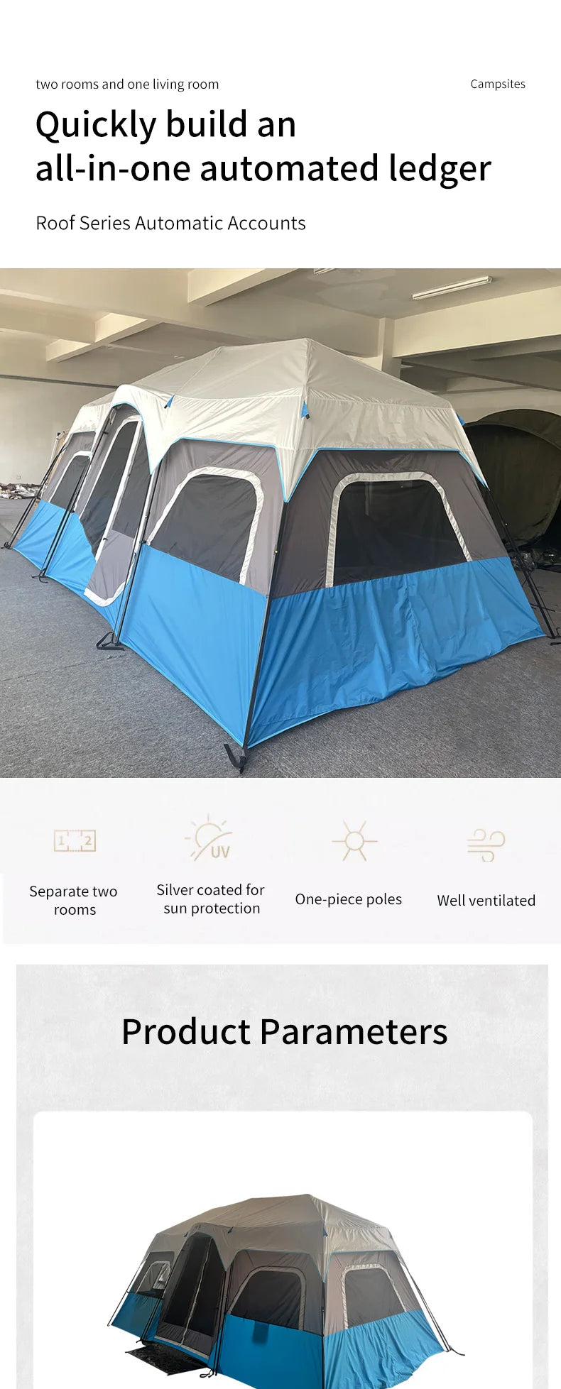 Outdoor Two Rooms One Room Travel Tent Double Waterproof Sun Breathable Multiple Camping