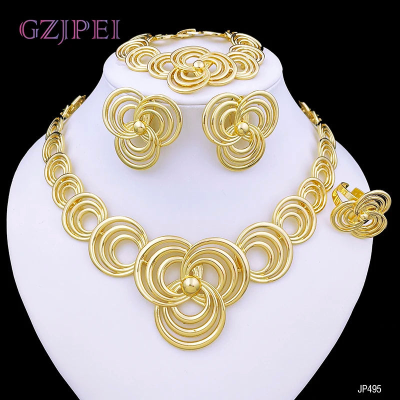 Elegant Women Necklaces Jewelry Sets Gold Color Jewelry On The Neck Wedding Party Accessories conjunto de joyeria para mujer
