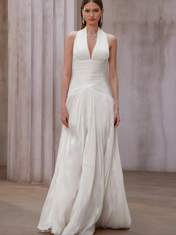 Dubai Elegant Luxurious Party Dresses Halter White Prom Gown Simply Draped vestidos elegantes mujer para fiesta de noche 2025