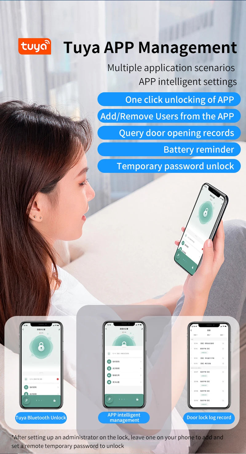 Tuya SmartLife APP BLE Smart Fingerprint Lock Password RFID IC Card Lock Handle Dead Bolt Home Wooden Metal Door Handle Latch