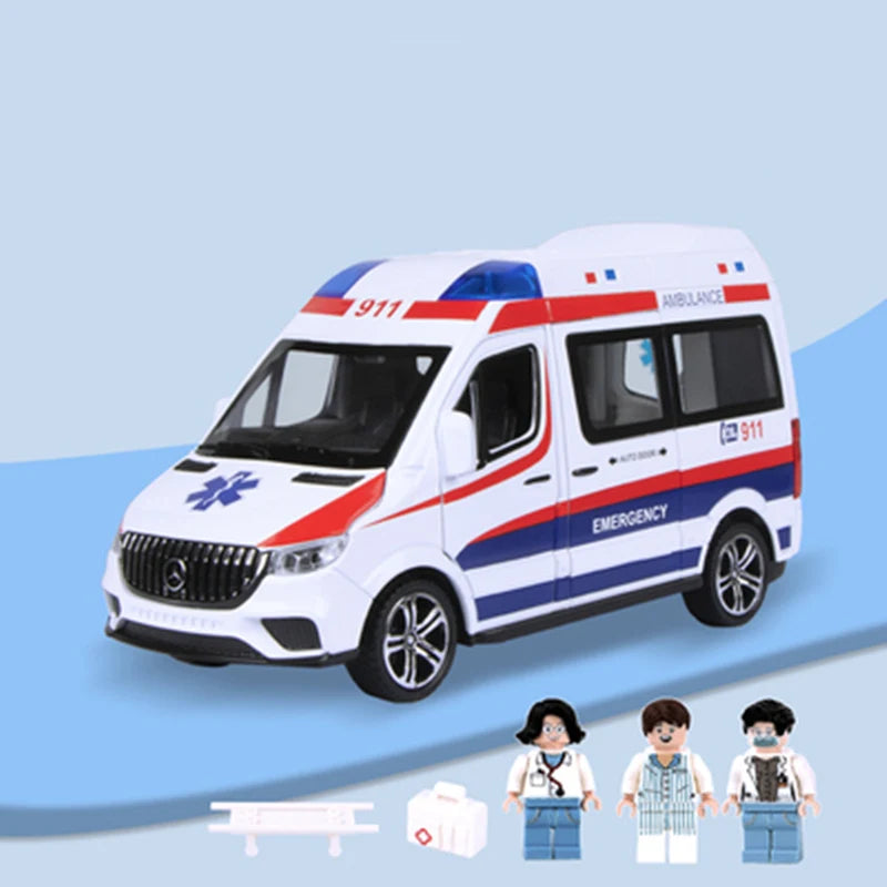 1:24 Ambulance Car Toys Alloy Car Model Diecast Metal Police Ambulance Sound Light Simulation Collectible Model Car Kids Gifts