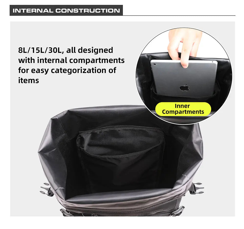 Rhinowalk Motorcycle Tail Bag 100%Waterproof Cycling Backpack 8L 15L 30L Motor Side Saddle Pack Travel Luggage Box Accessories