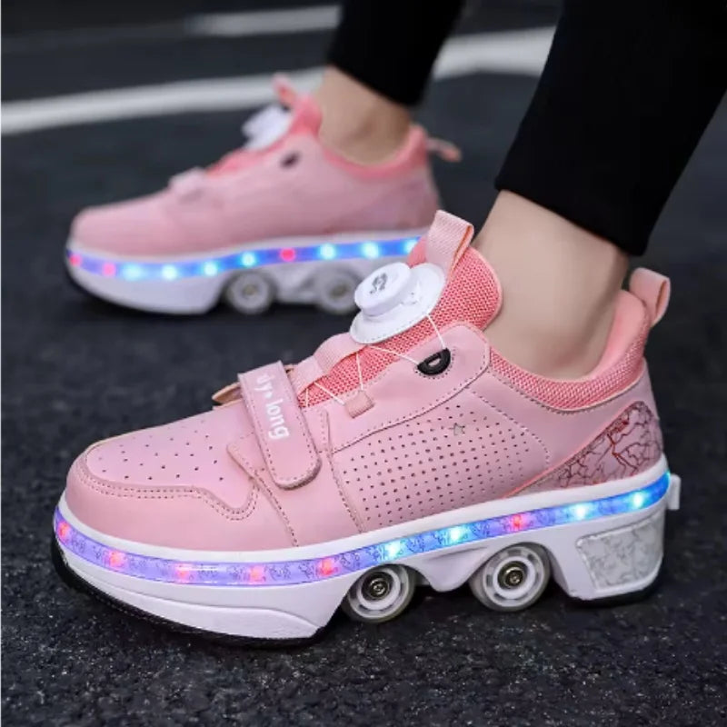 Latest  Boys  Teens Street Roller Shoes Double Wheel Casual Running Shoes  Indoor And Outdoor Beginners Parkour Skate Shoes
