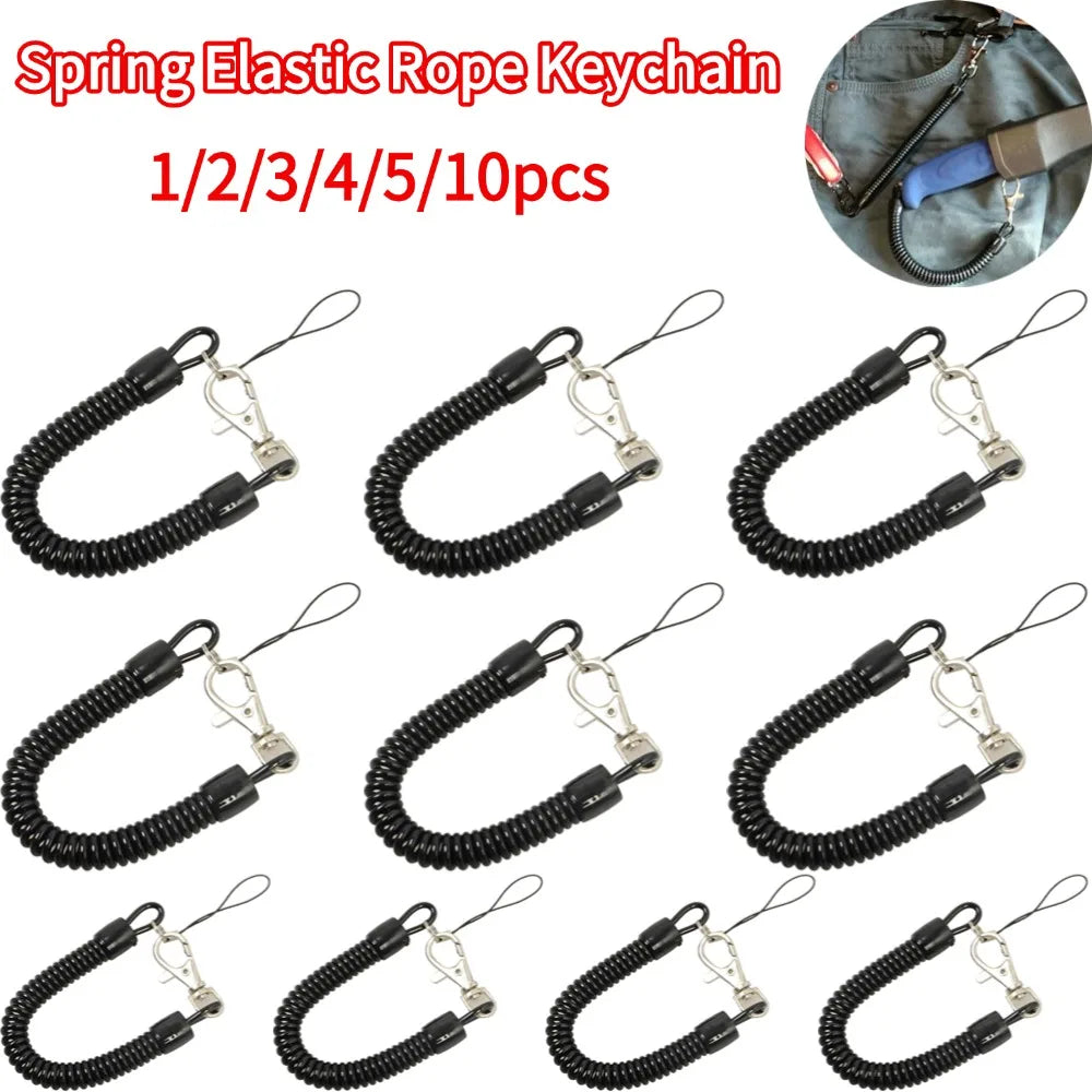 Tactical Retractable Spring Elastic Rope Security Gear Tool Hiking Camping Anti-lost Phone Keychain Fishing Lanyards Keychain