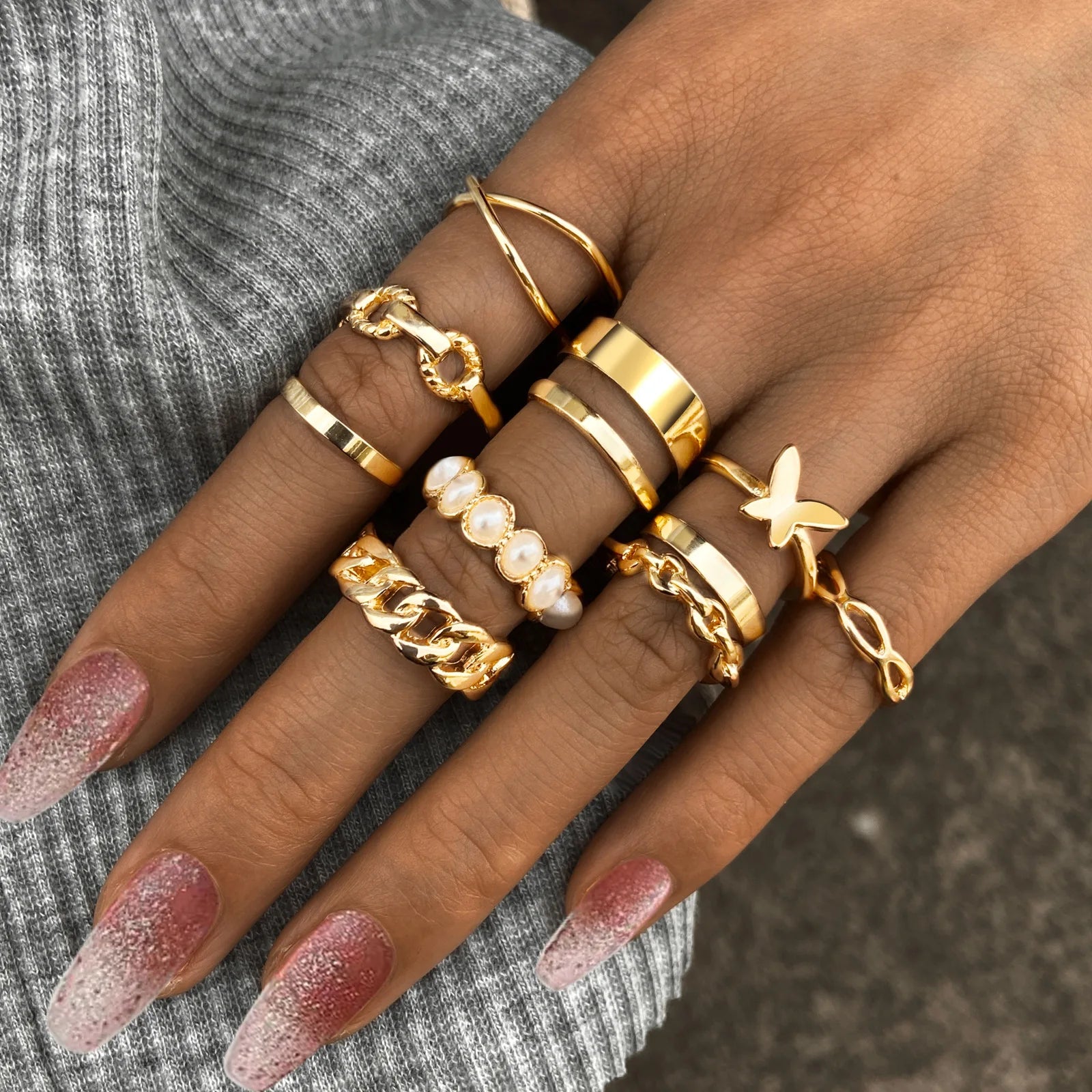3Pcs/Set Retro Individuality Geometry Irregularity Rings Sets for Women Fashion Simple Originality Ring Daily Party Jewelry Gift