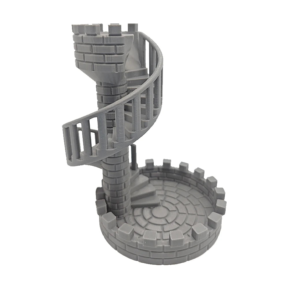 DND Dice Tower Twister Accessory for Role Playing Board Games Tabletop Rolling Spiral Staircase Castle Tray
