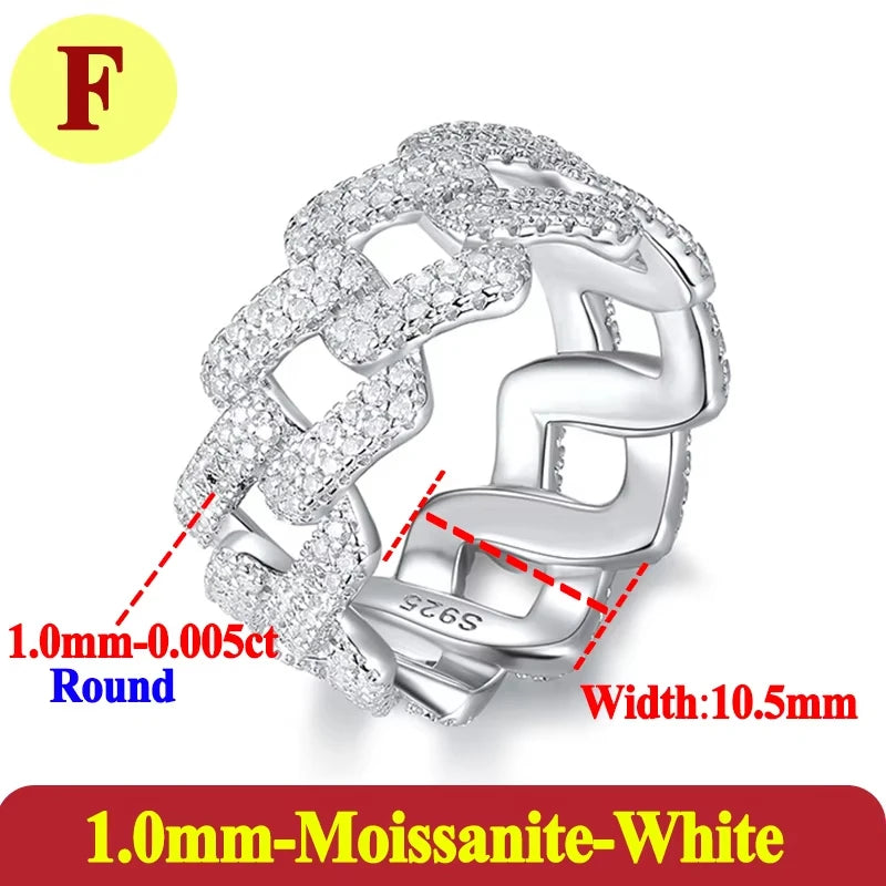 PureMax Hip Hop Full Moissanite Cuban Ring 18k Gold Plated For Men 925 Sterling Silver Wedding Diamond Ring Fine Jewelry Gift