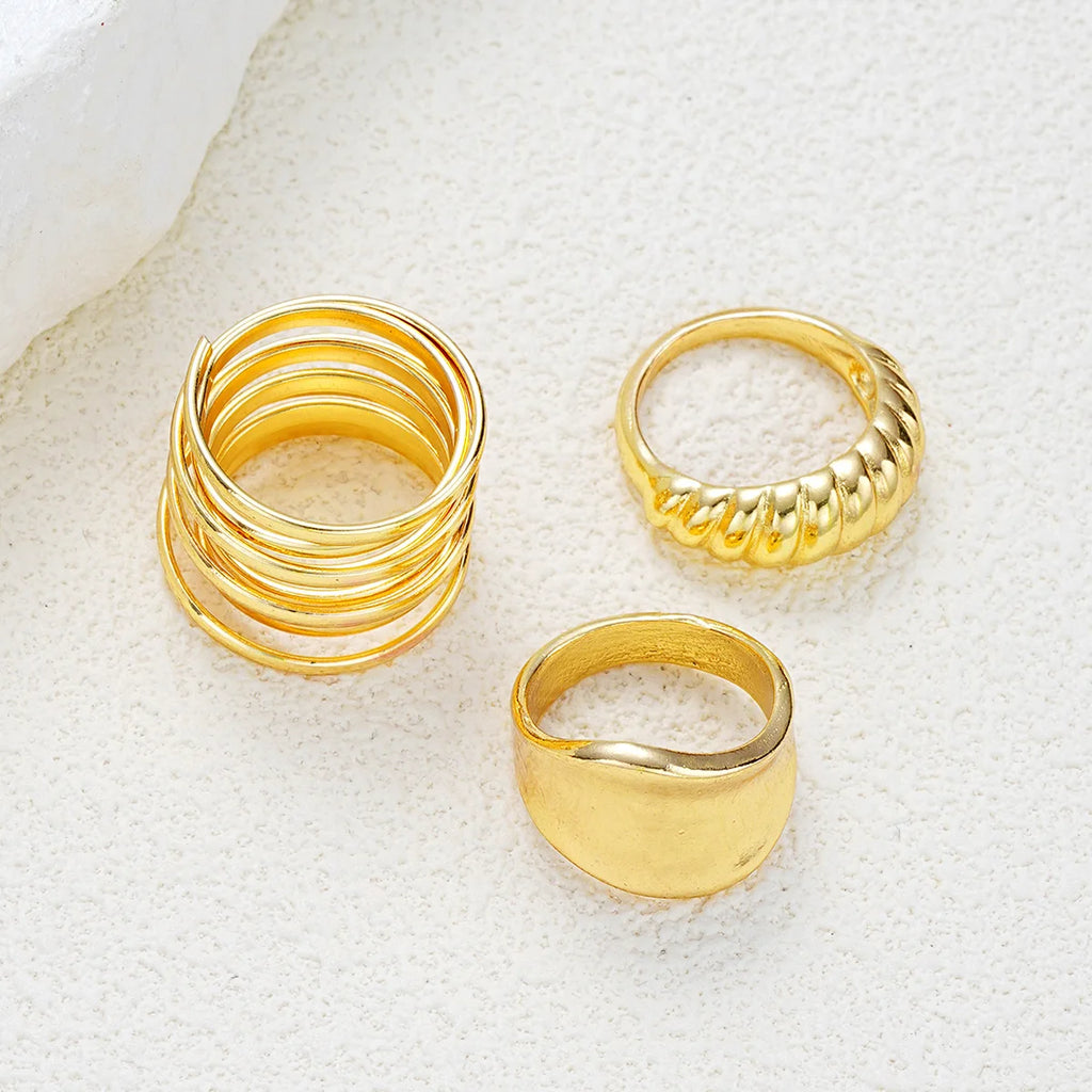 3Pcs/Set Retro Individuality Geometry Irregularity Rings Sets for Women Fashion Simple Originality Ring Daily Party Jewelry Gift