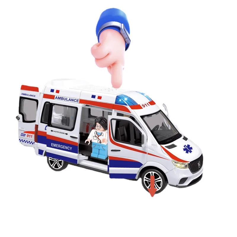 1:24 Ambulance Car Toys Alloy Car Model Diecast Metal Police Ambulance Sound Light Simulation Collectible Model Car Kids Gifts