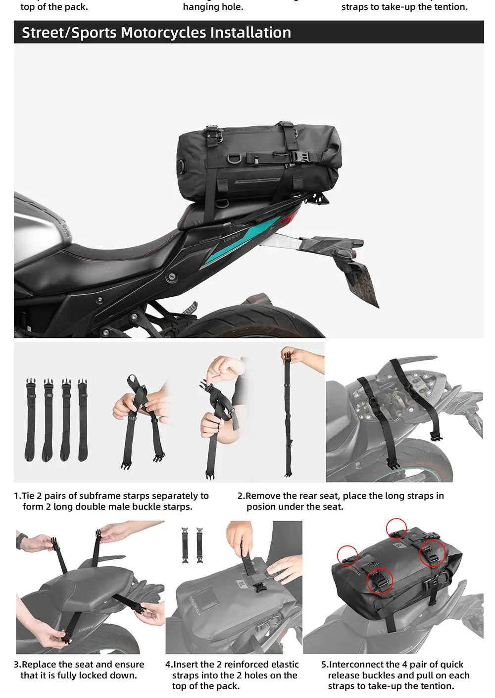 Rhinowalk Motorcycle Tail Bag 100%Waterproof Cycling Backpack 8L 15L 30L Motor Side Saddle Pack Travel Luggage Box Accessories
