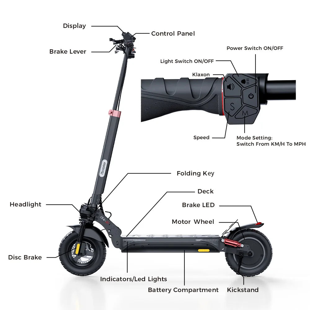 iScooter iX4 Electric Scooter 800W Motor Max Speed 45km/h 48V 15Ah Battery up to 40-45km Range App Control Body Warning Light