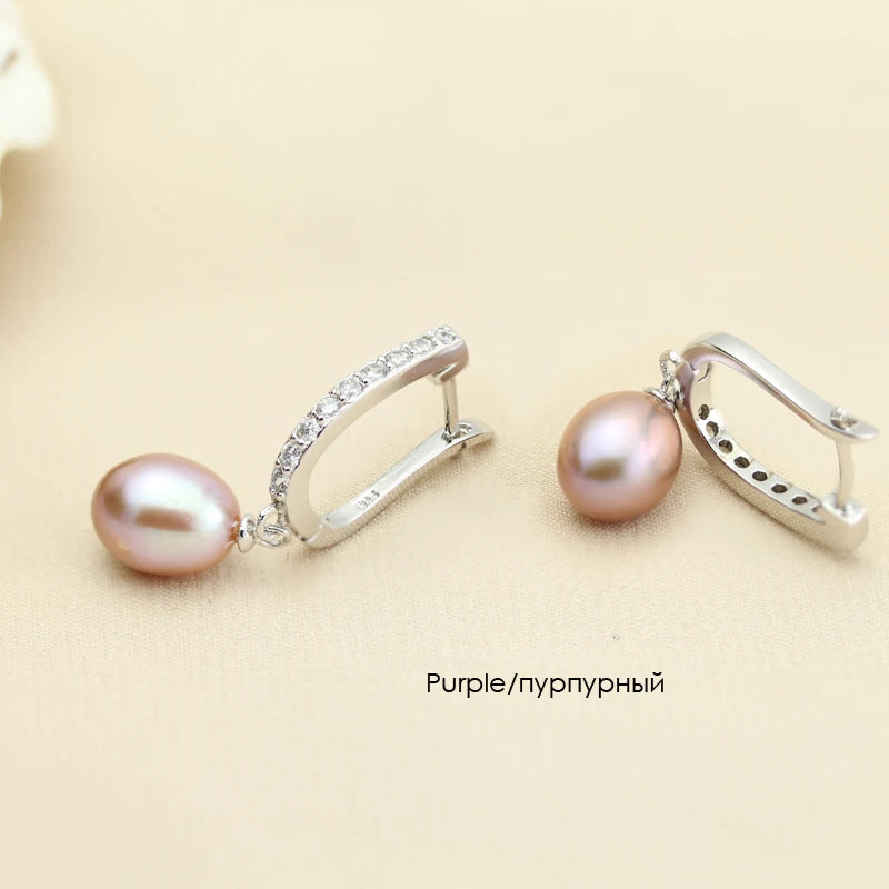 YouNoble Genuine Silver 925 Pearl Earrings Wedding,Natural Freshwater Pearl Drop Earrings Birthday Gift Daughter Pink White