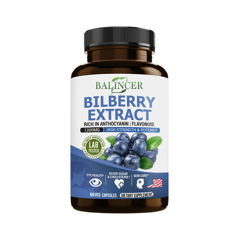 Bilberry Extract Supplement, Helps Maintain Eye and Vision Health, Anti-aging, Promotes Brain Health, Protects Vision Health