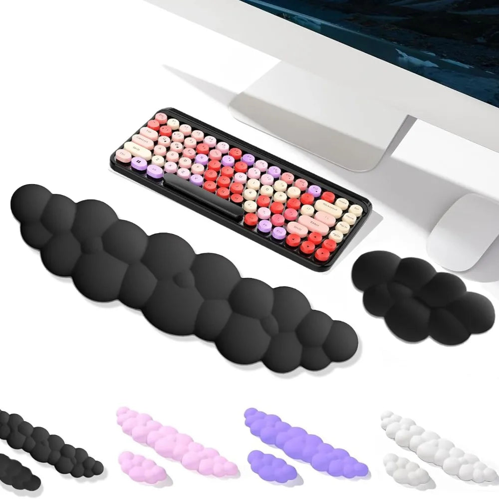 Ergonomic Cloud Mouse & Keyboard Wrist Rest - Non-Slip Memory Foam for Gaming/Office, Soft PU & Easy Clean