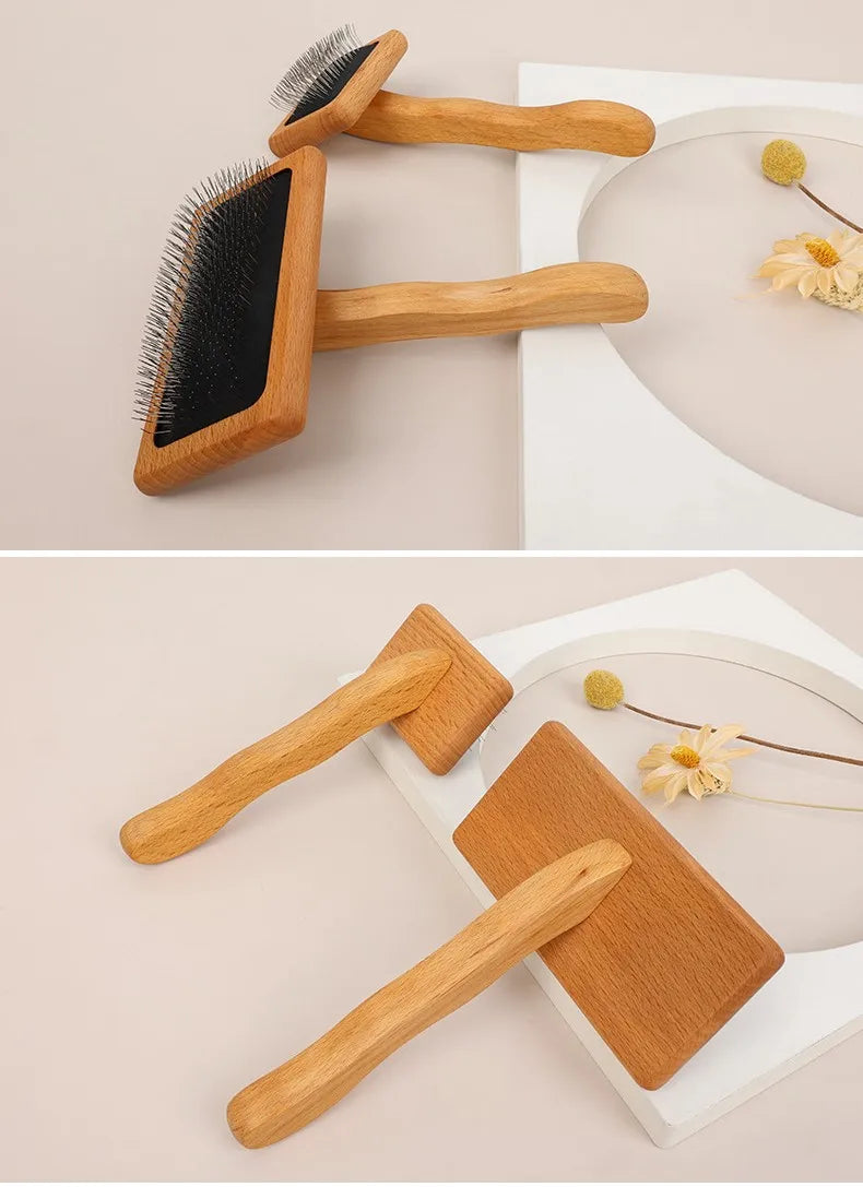 Dog Comb Solid Wood Dogs Brush Pet Hair Remover Bamboo Dog Grooming Brush Massage Cat Brushes Hair Knot Cleaning Combs for Pet