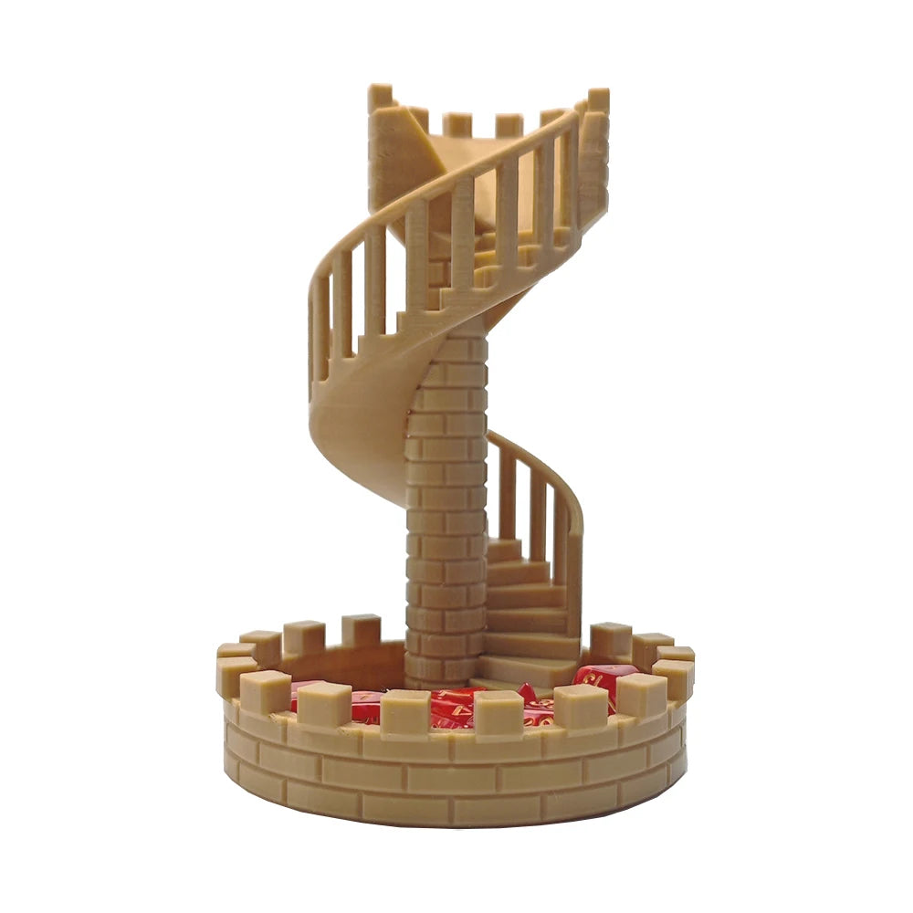DND Dice Tower Twister Accessory for Role Playing Board Games Tabletop Rolling Spiral Staircase Castle Tray