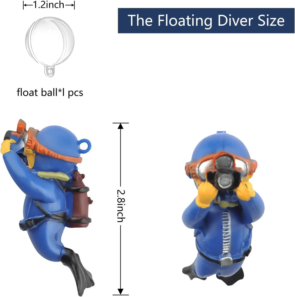 Fish Tank Decoration Creative Floating Diver Ornaments Set Blue Guy Figurines for Underwater Scenery Bottom Aquarium Decor