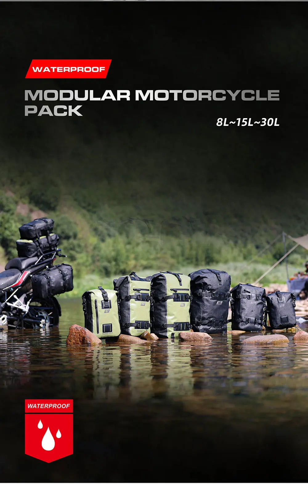 Rhinowalk Motorcycle Tail Bag 100%Waterproof Cycling Backpack 8L 15L 30L Motor Side Saddle Pack Travel Luggage Box Accessories