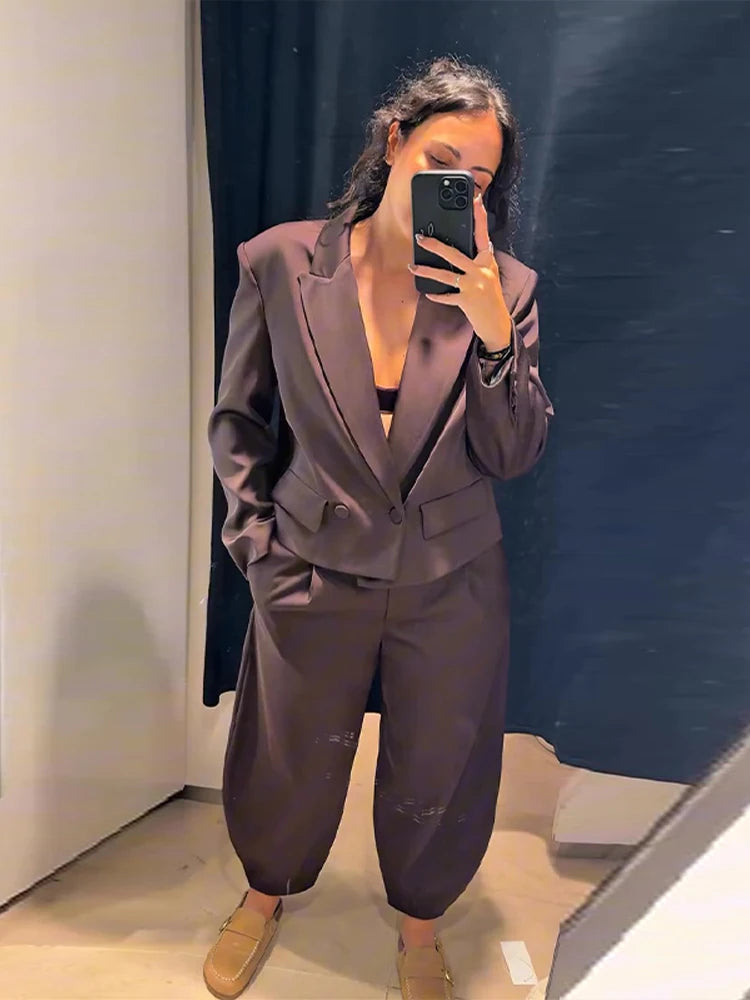 Women's Two Pieces Set New In Matching Sets New Outerwear Ensemble Femmes Blazer Coats Jackets Tapered Pants Trousers Clothes