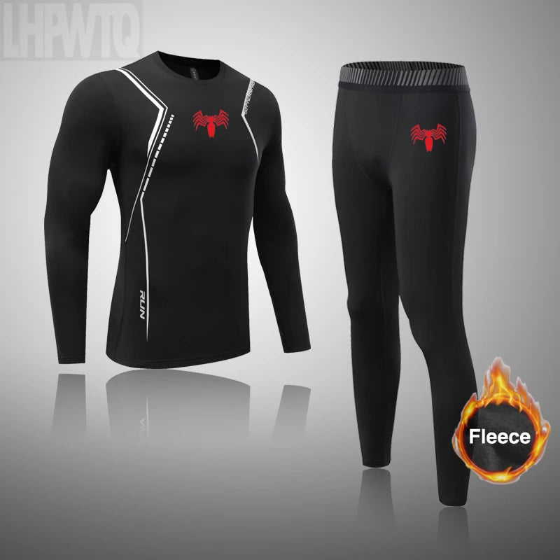 High Collar Men's Sports Ski Thermal Underwear Set Suits Gym Compression Suit Running Men Ski Thermal Bottom Fleece Clothes