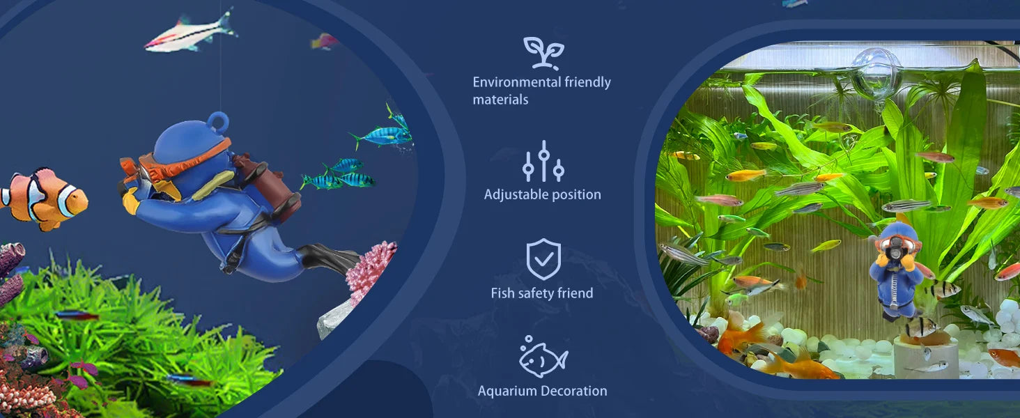 Fish Tank Decoration Creative Floating Diver Ornaments Set Blue Guy Figurines for Underwater Scenery Bottom Aquarium Decor