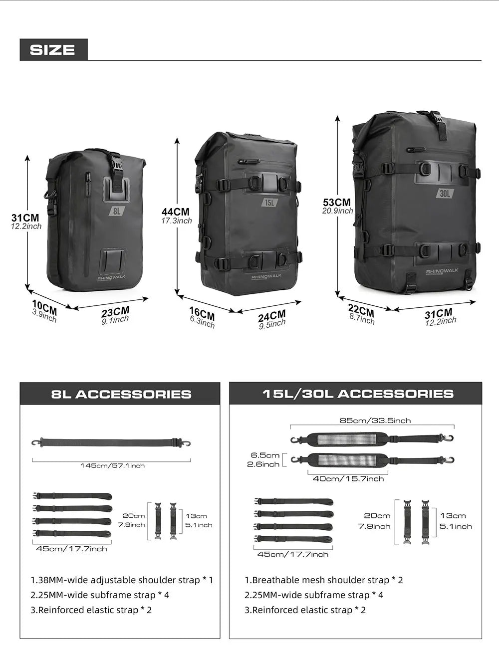 Rhinowalk Motorcycle Tail Bag 100%Waterproof Cycling Backpack 8L 15L 30L Motor Side Saddle Pack Travel Luggage Box Accessories