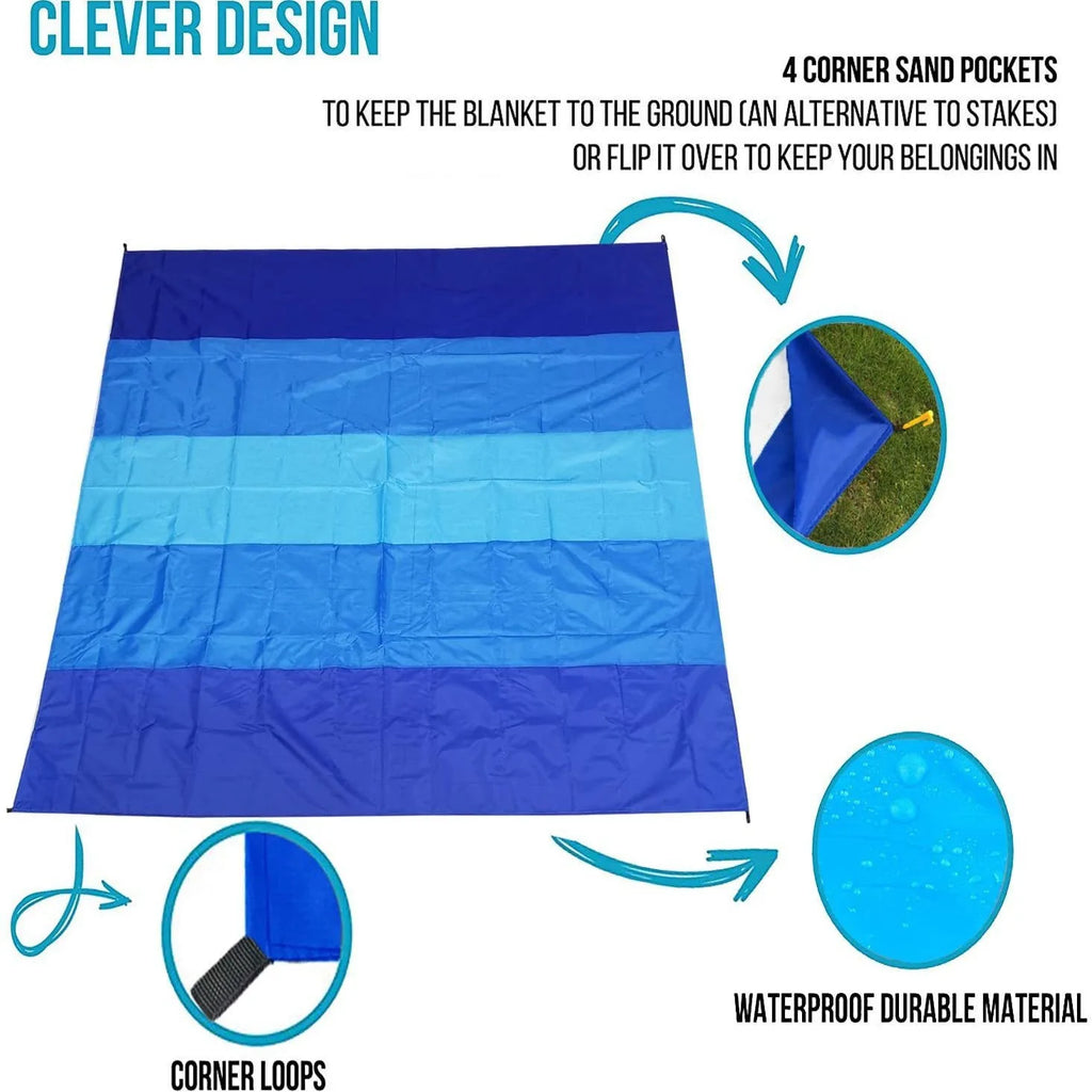 Beach Blanket Waterproof Sandproof Beach Mat 2x2.1m for 2-8 Adults Quick Drying Outdoor Picnic Mat for Travel, Camping, Hiking