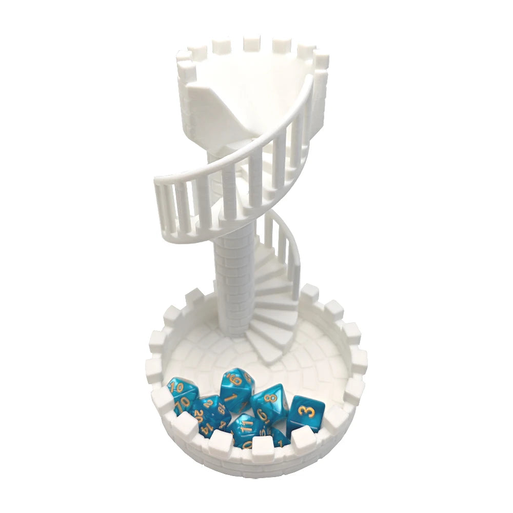 DND Dice Tower Twister Accessory for Role Playing Board Games Tabletop Rolling Spiral Staircase Castle Tray