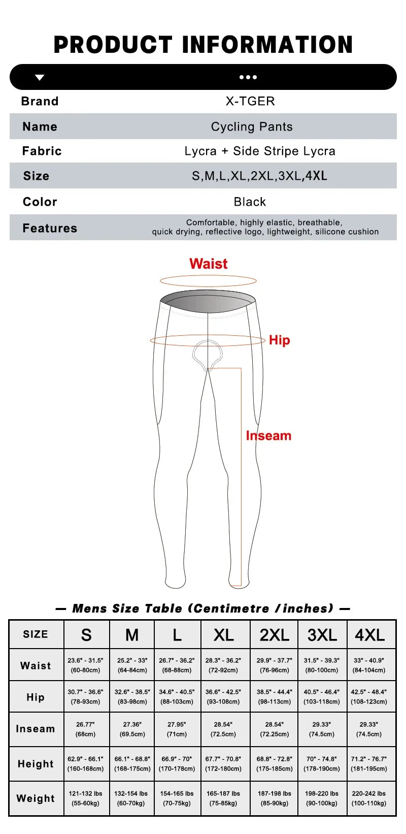 X-TIGER Winter Bike Pants 5D Gel Padded Cycling Tights Leggings Men's Outdoor Riding Mountain Road Bicycle Long Trousers