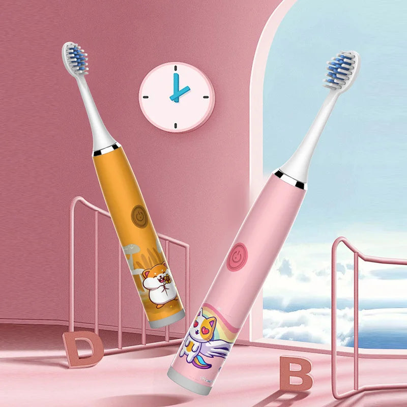 USB Sonic Child Electric Toothbrush Rechargeable Colorful Cartoon Brush Kids Automatic IPX7 Waterproof With Replacement Heads
