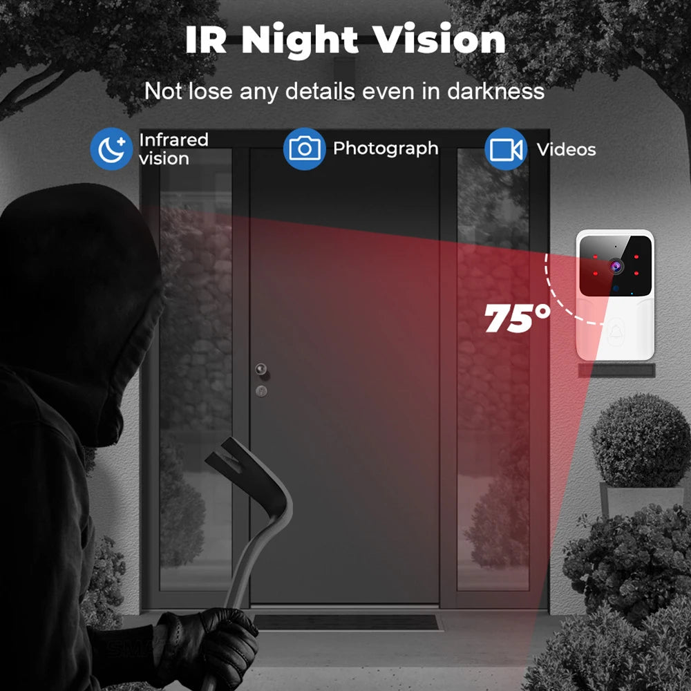 Tuya WiFi Video Doorbell Wireless HD Camera IR Alarm Security Smart Home Door Bell WiFi Intercom for Home with Black or White