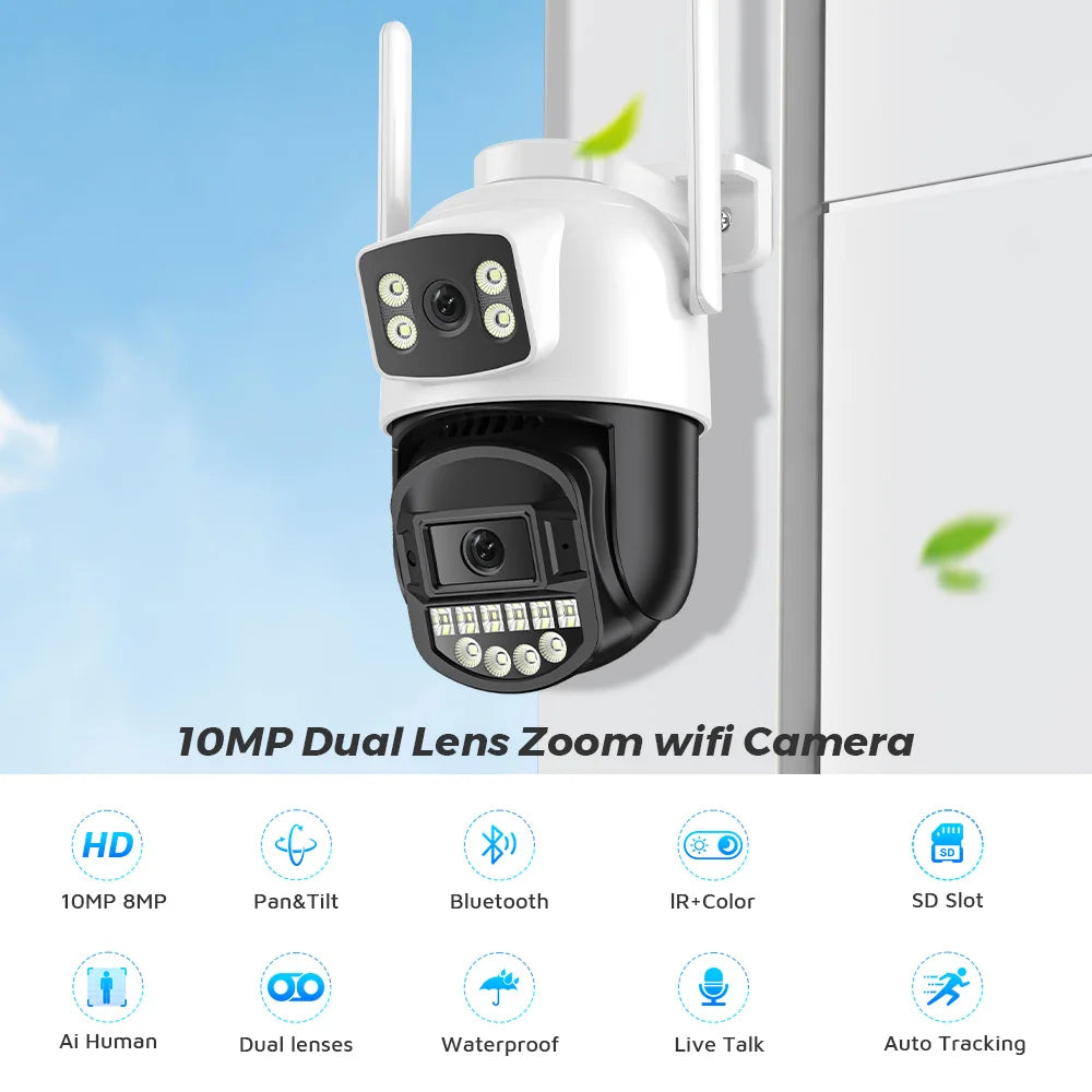 10MP 5K 4X Zoom Dual Lens Wifi Camera Waterproof IP66 HD 8MP Color IR Night Vision Auto Tracking Cloud Wifi Surveillance Cameras