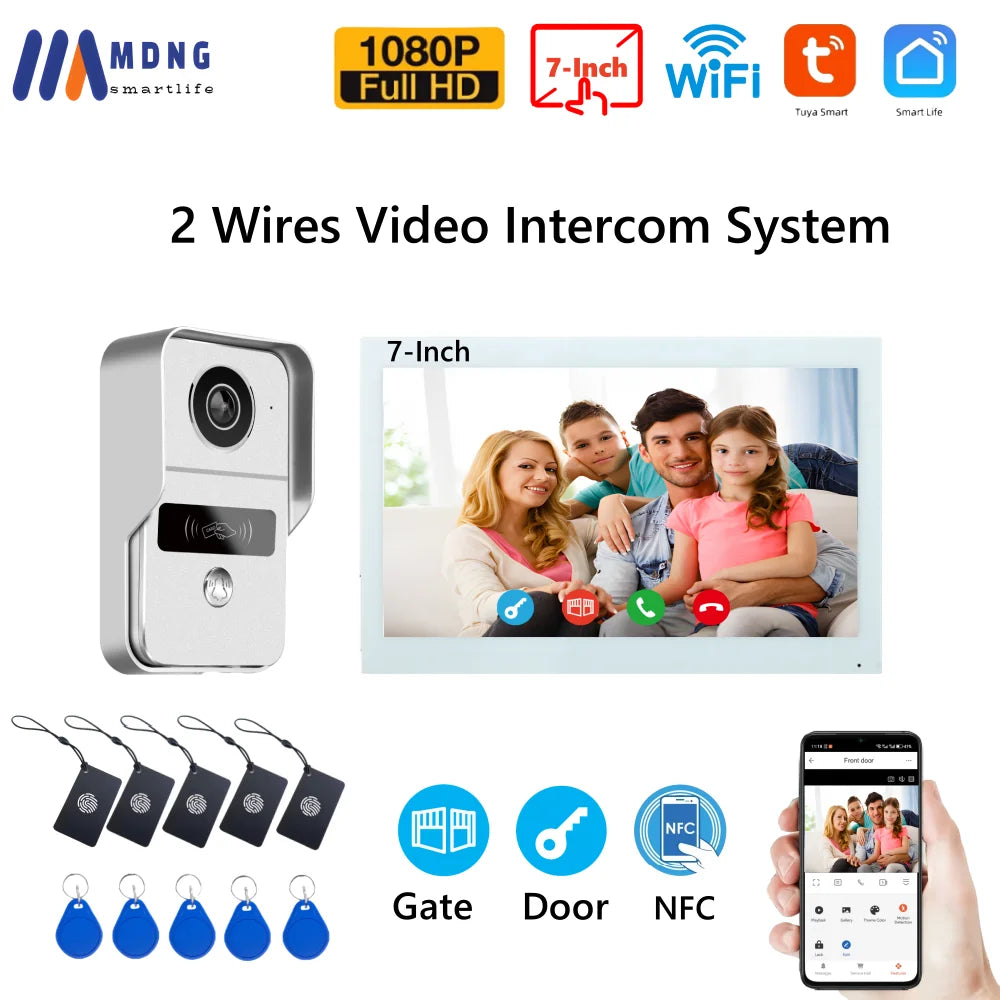 2 Wires Digital Video Intercom System 7/10 Inch Wireless WIFI Video Doorphone Tuya Smart WIFI Doorbell Camera for home Apartment