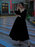Prom Dress 2025 Black Wedding Party Dress For Woman Formal A-Line Elegant Velet Ankle Length Cocktail Dress Long Sleeve Custom