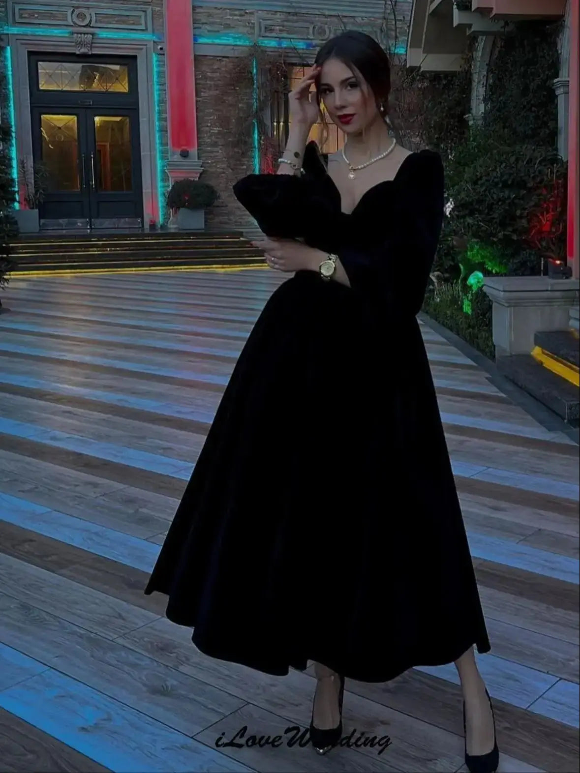 Prom Dress 2025 Black Wedding Party Dress For Woman Formal A-Line Elegant Velet Ankle Length Cocktail Dress Long Sleeve Custom