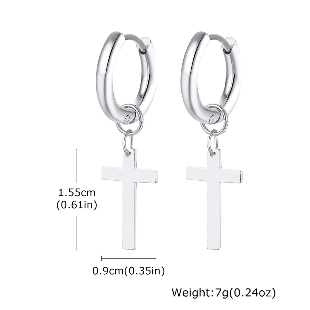 Vnox Single Stainless Steel Men Cross Punk Dangle Earrings High-end Fashion Hoop Earrings For Boys Ear Jewelry Friendship Gifts