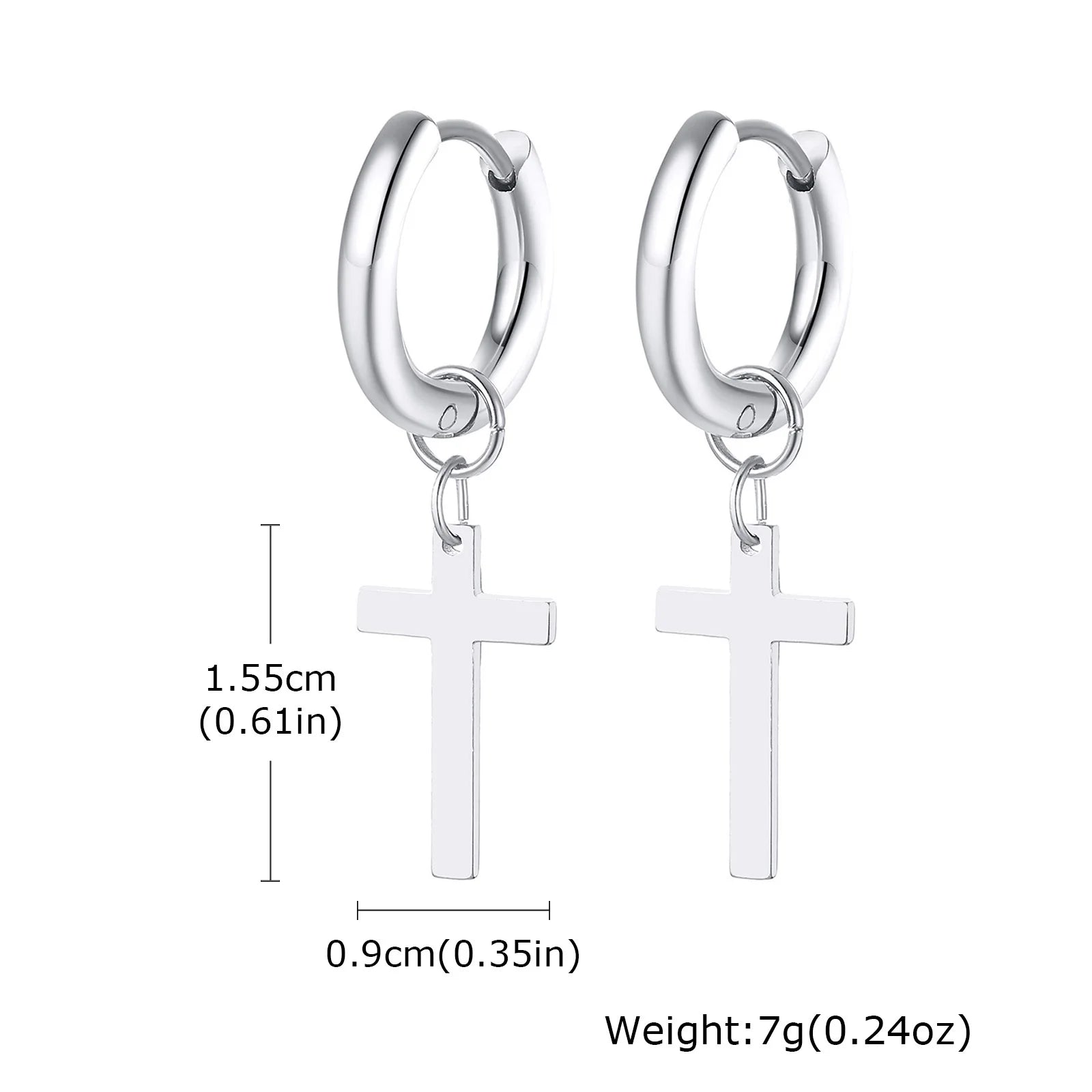 Vnox Single Stainless Steel Men Cross Punk Dangle Earrings High-end Fashion Hoop Earrings For Boys Ear Jewelry Friendship Gifts